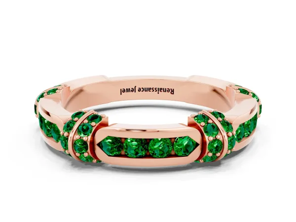 Pavé Round Emerald Link Band with Bezel Setting Rose gold