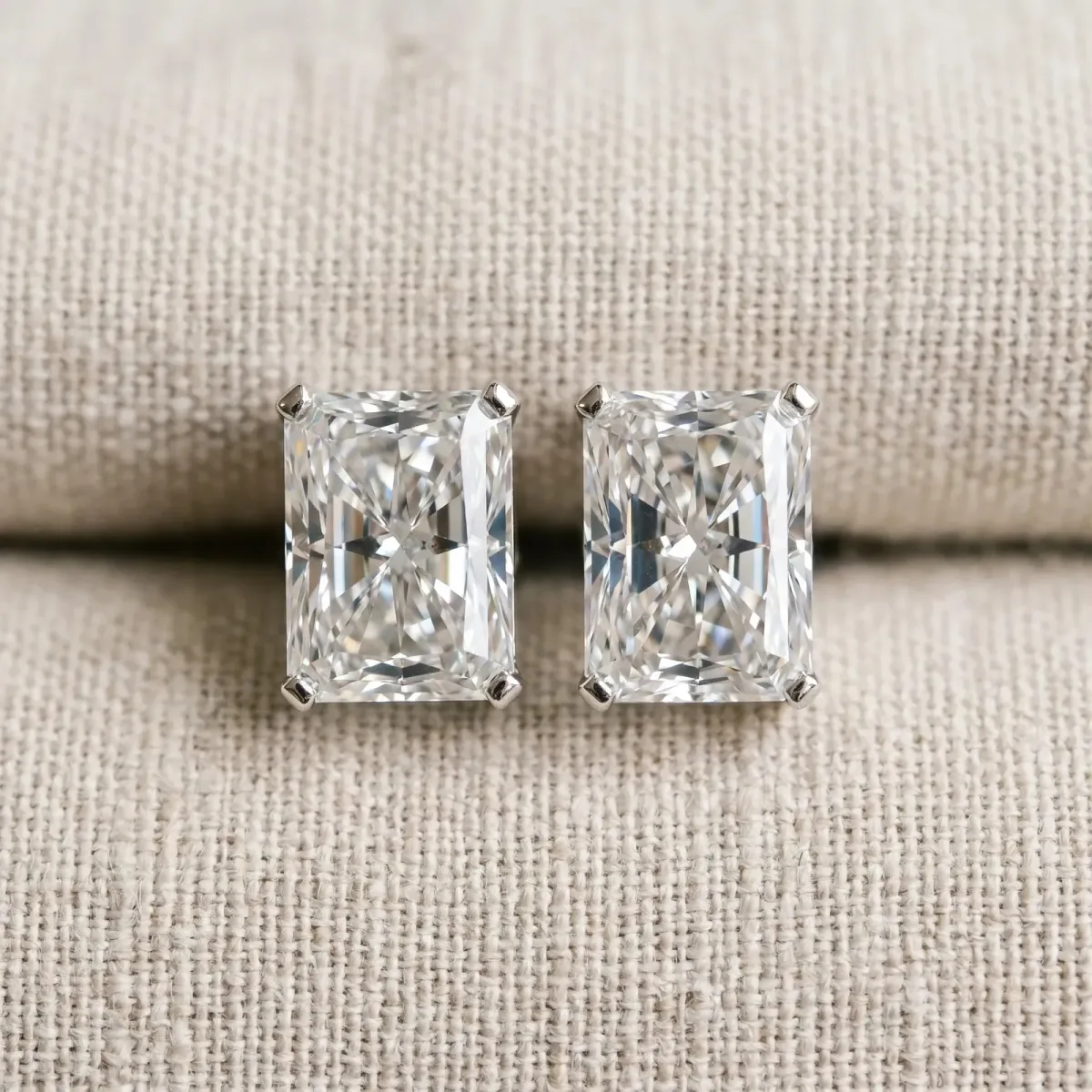 Radiant Cut Diamond Stud Earrings Silver