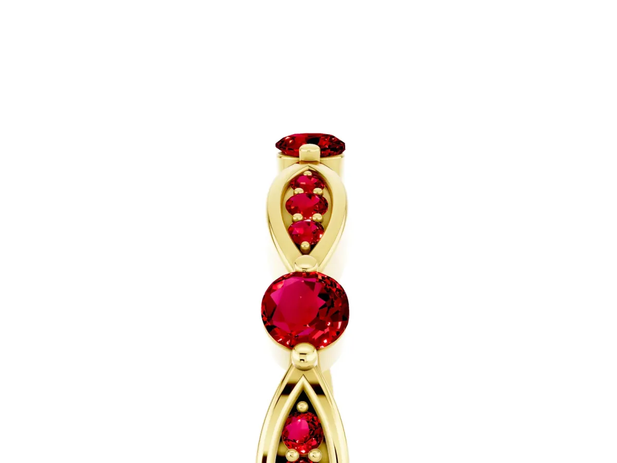 Marquise and Round Ruby Milgrain Band with Bezel Setting Yellow gold