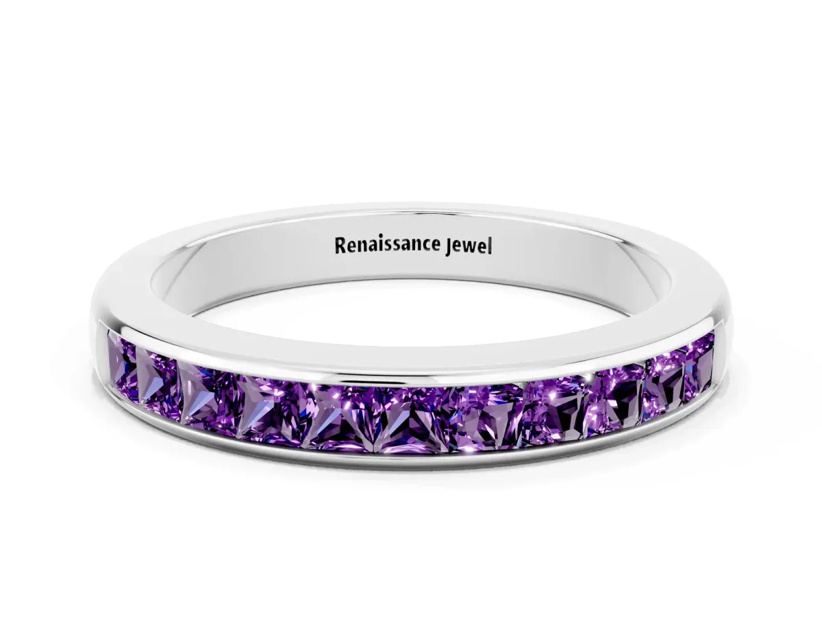 Channel Set Princess Cut Amethyst Eternity Band White gold