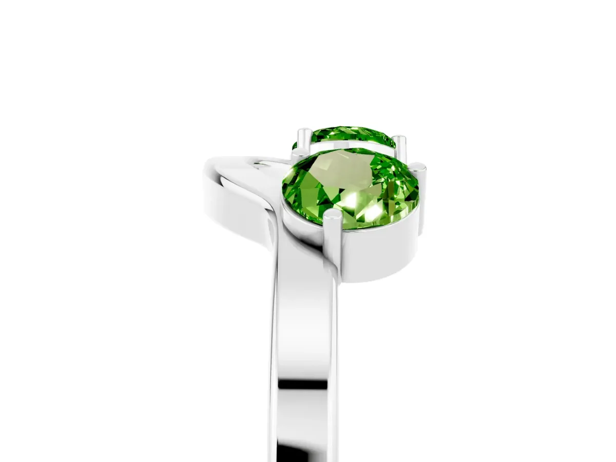 Dual Round Peridot Open Band Ring with Prong Setting Silver
