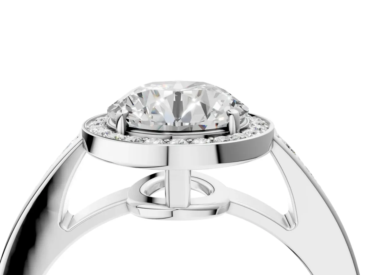 Round Cut Halo Pavé Diamond Engagement Ring with Bezel Setting Platinum