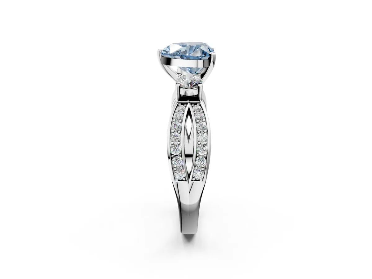 Fancy Blue Three-Stone Heart Cut Cut Diamond Twist Band with Prong Setting Platinum