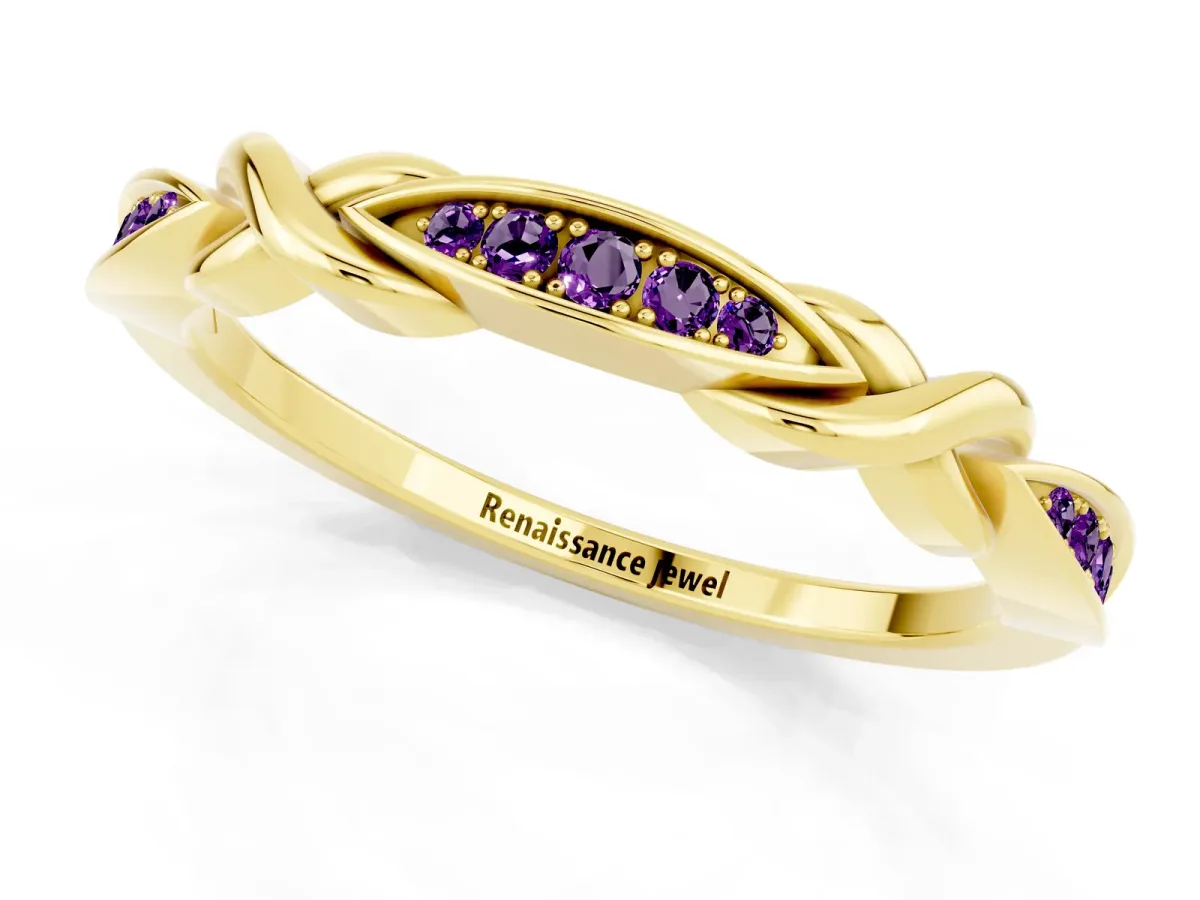 Twisted Marquise Amethyst Pavé Band with Shared Prong Setting Yellow gold