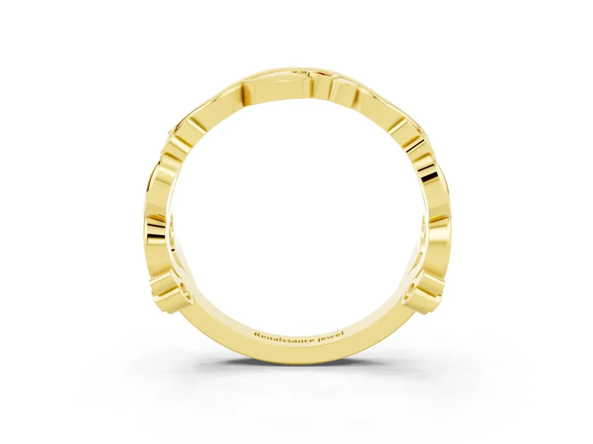 Round Citrine Leaf Eternity Band with Bezel Setting Yellow gold