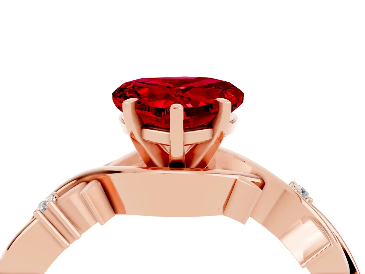 Heart Cut Ruby Solitaire Ring with Twisted Band and Prong Setting Rose gold