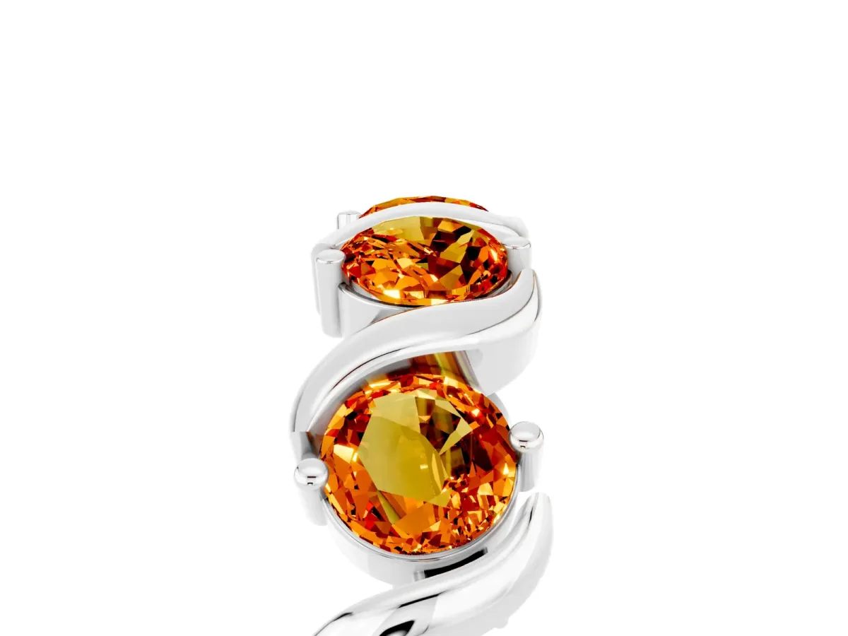 Round Citrine Half Eternity Band with Wave Prong Setting Platinum