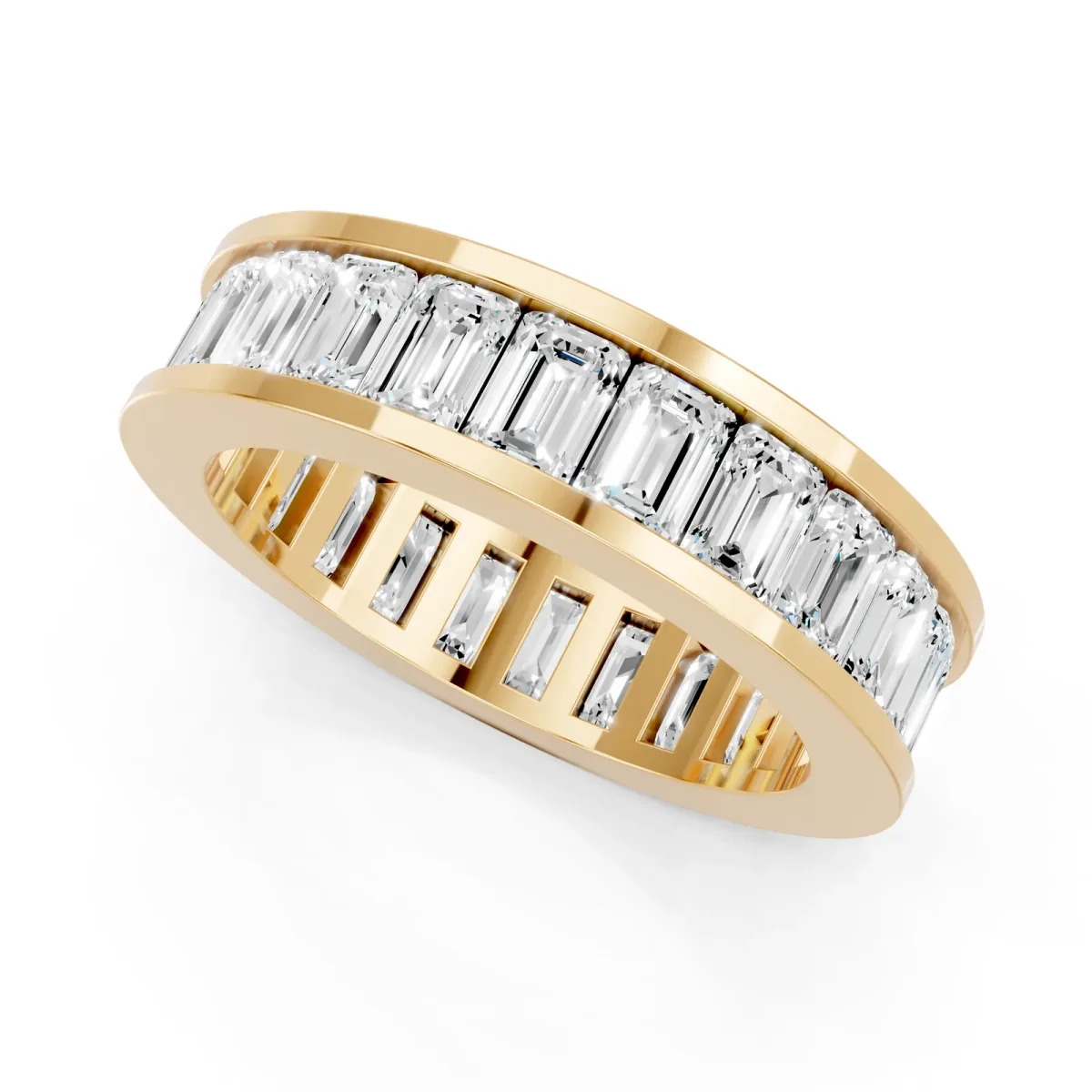 emerald Cut eternity band with channel set Yellow gold