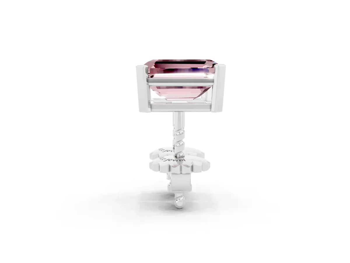 Emerald Cut Morganite Stud Earrings Silver