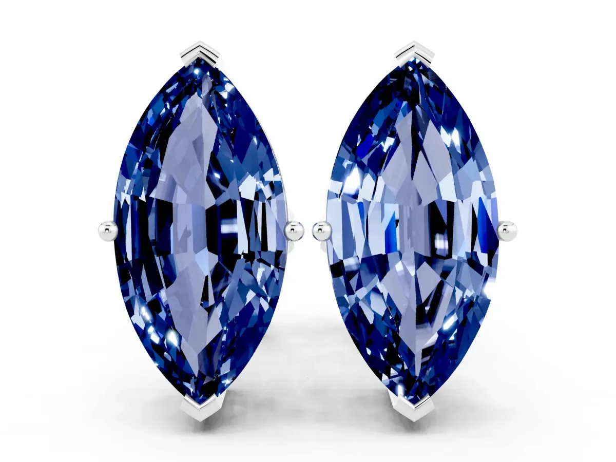 Marquise Cut Blue Sapphire Stud Earrings Silver