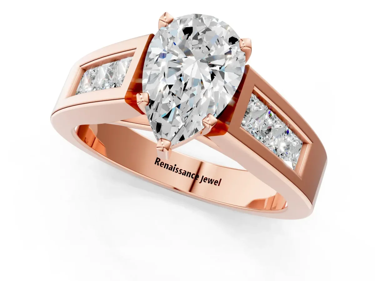 Pear Cut Cut Channel Set Solitaire Ring with Four-Prong Setting Rose gold