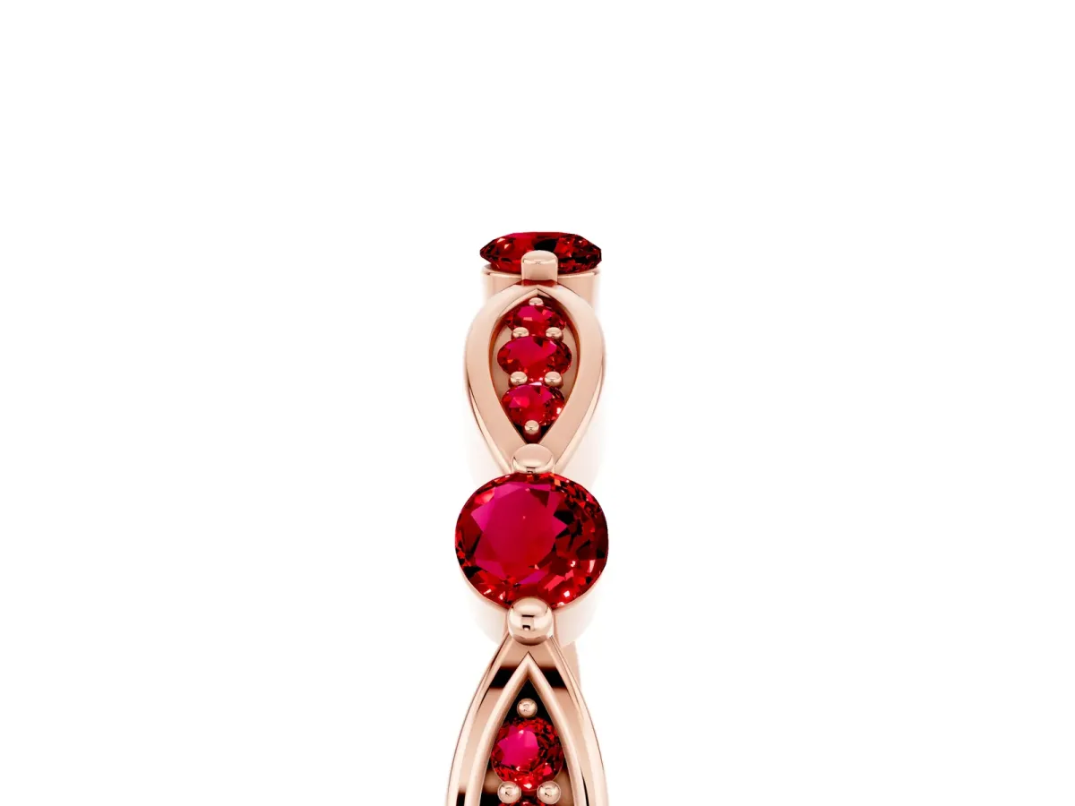Marquise and Round Ruby Milgrain Band with Bezel Setting Rose gold