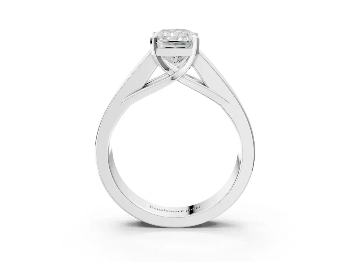 Radiant Cut Cut Channel Set Solitaire Ring with Four-Prong Setting Silver