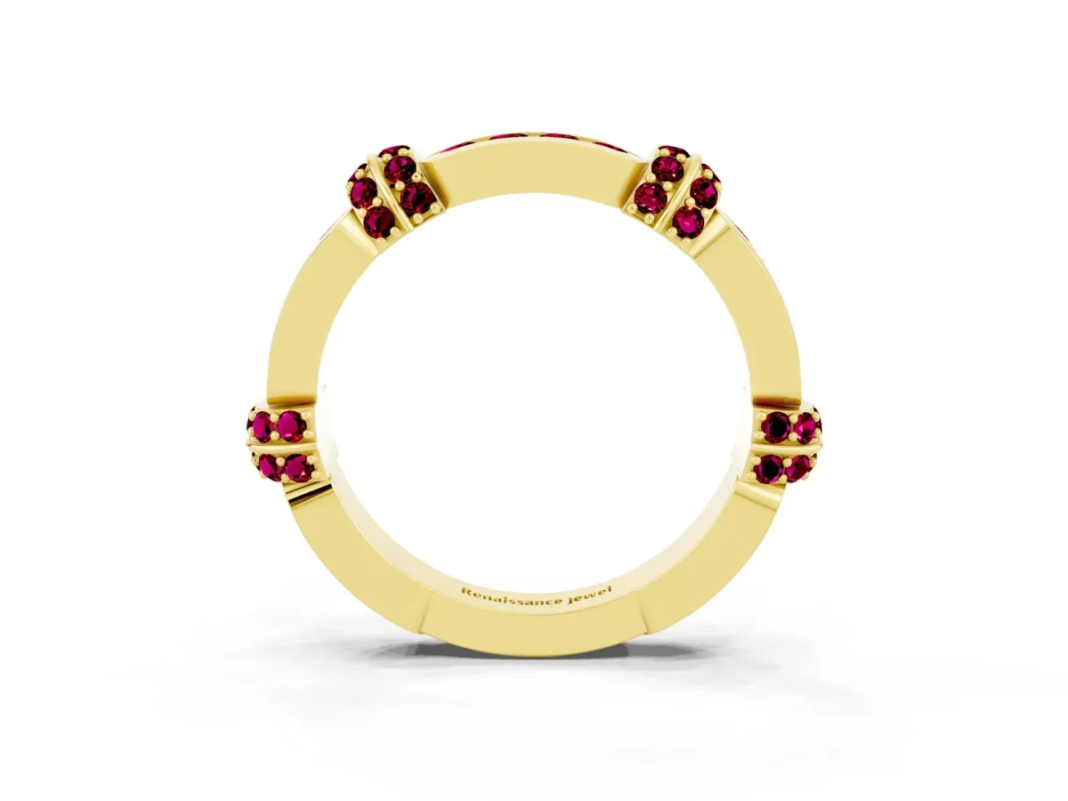 Pavé Round Garnet Link Band with Bezel Setting Yellow gold
