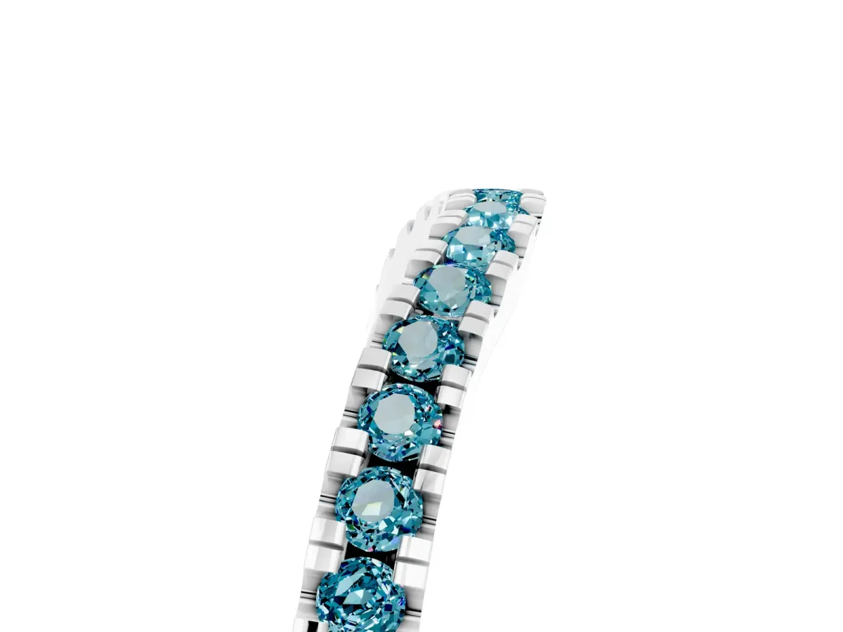 Round Blue Topaz Pavé Curved Band with Shared Prong Setting Silver