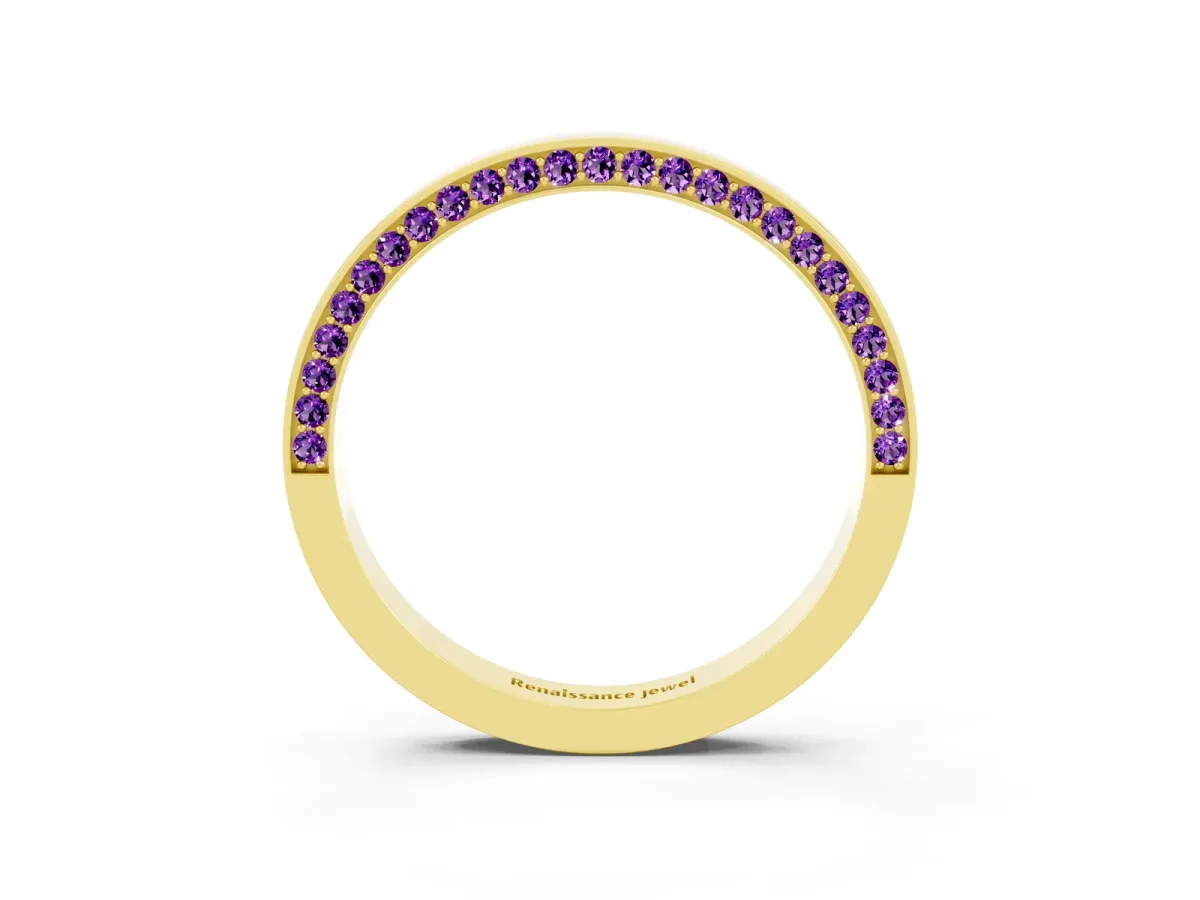 Pavé Round Amethyst Channel Set Band Yellow gold