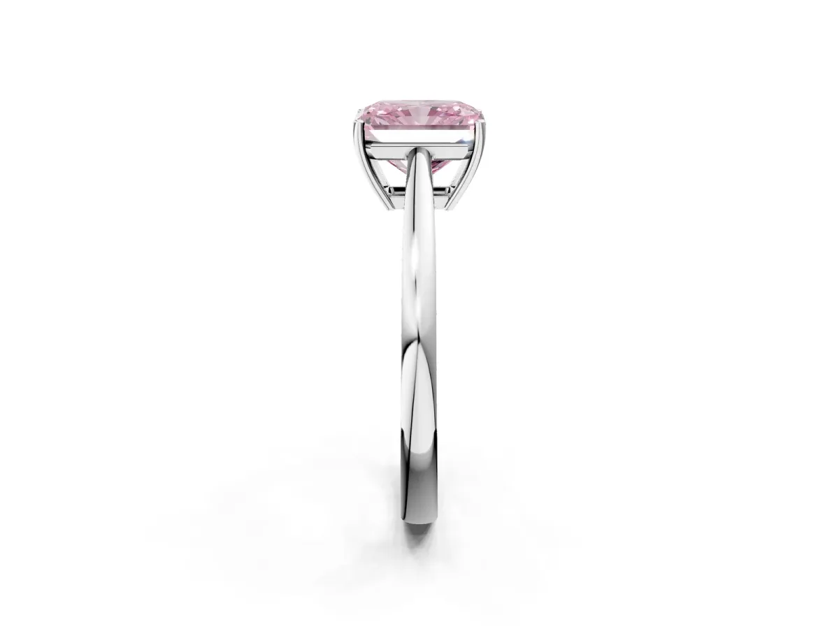 Fancy Pink Radiant Cut Solitaire Diamond Ring with Split Shank and Four-Prong Setting Platinum