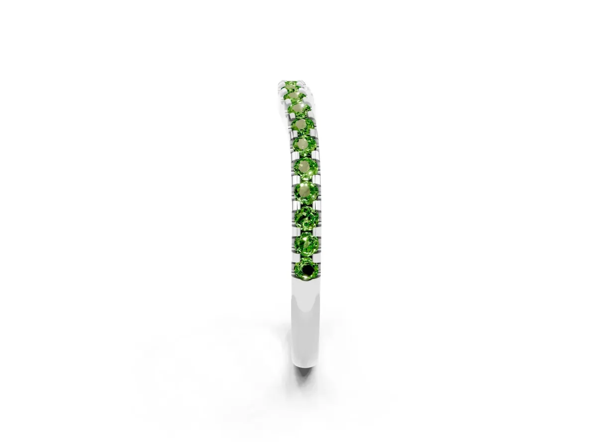 Round Peridot Pavé Curved Wedding Band Silver