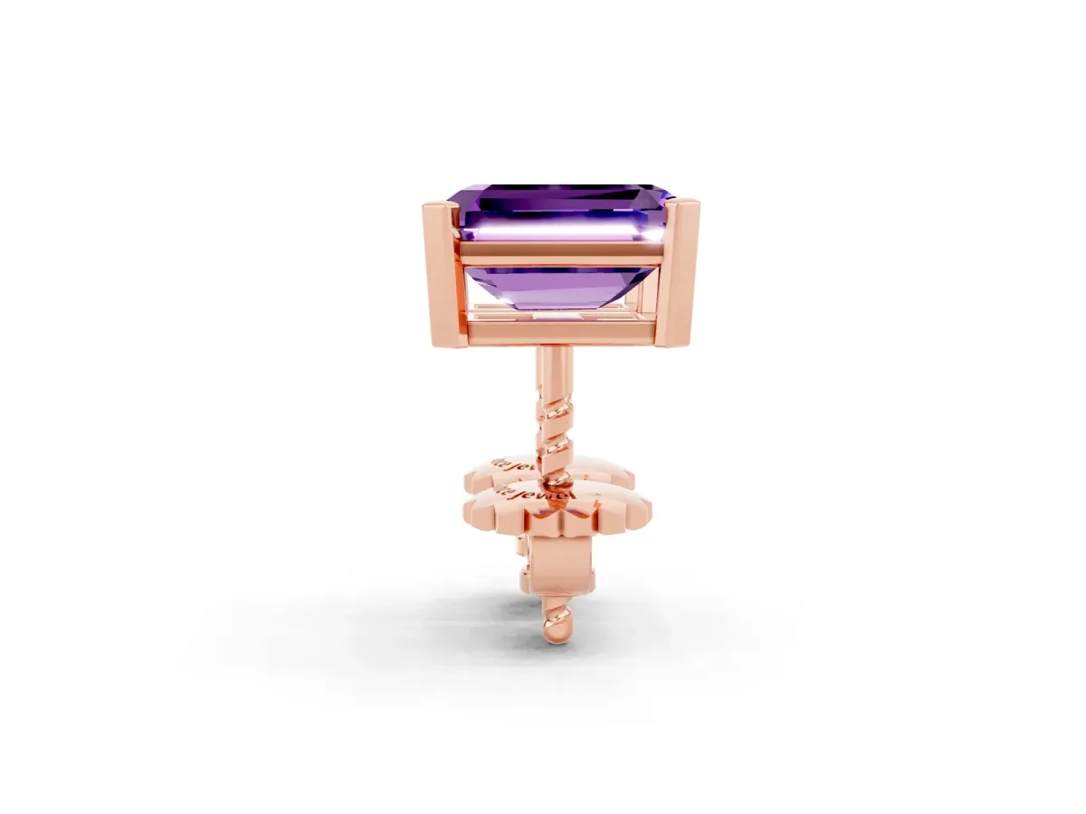 Emerald Cut Amethyst Stud Earrings Rose gold