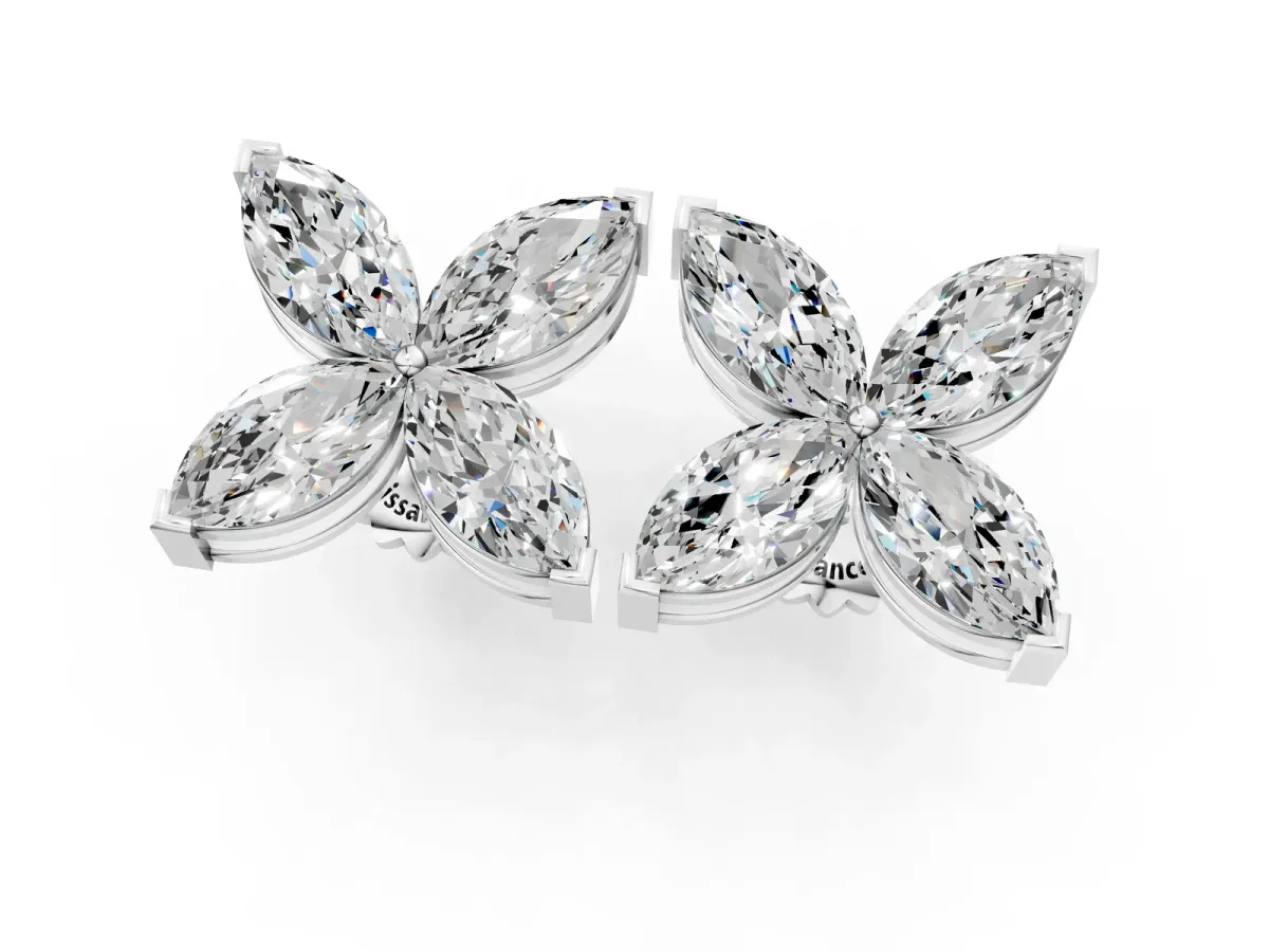 Marquise Cut Diamond Flower Stud Earrings Platinum
