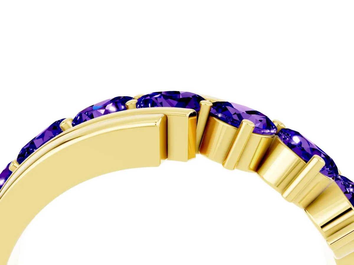 Round Tanzanite Wave Band with Channel and Shared Prong Setting Yellow gold
