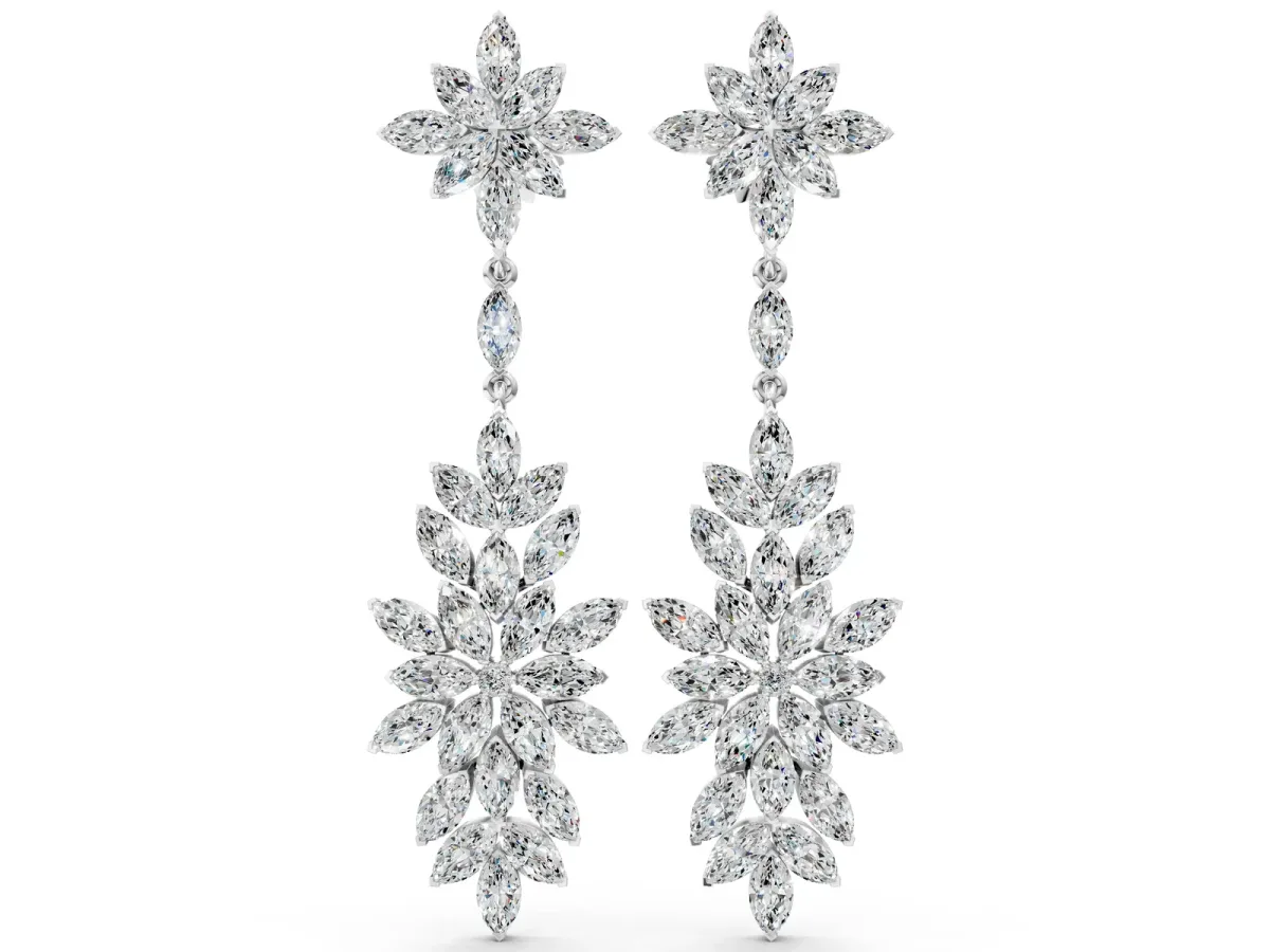 Marquise Diamond Floral Dangle Earrings White gold