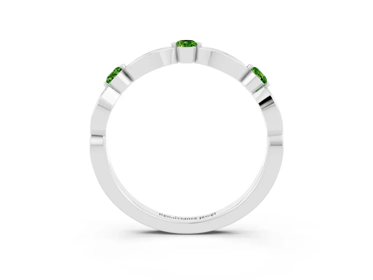 Marquise and Round Peridot Milgrain Band with Bezel Setting White gold