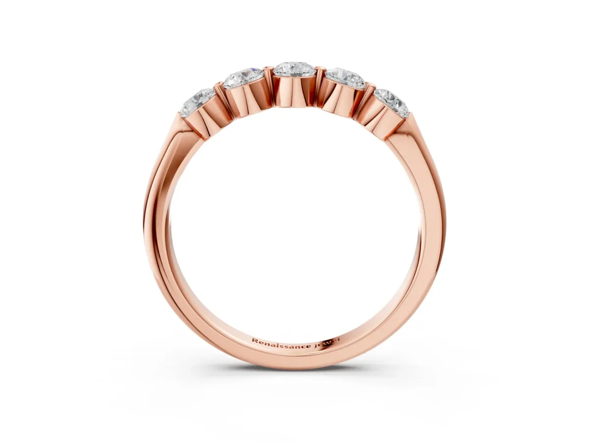Five-Stone Round Diamond Half-Eternity Band with Prong Setting Rose gold