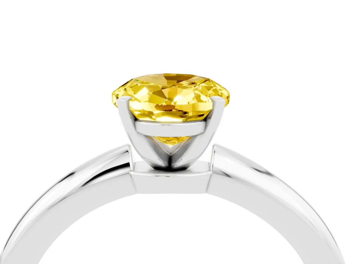 Oval Cut Yellow Sapphire Solitaire Ring with Six-Prong Setting and Classic Band Silver