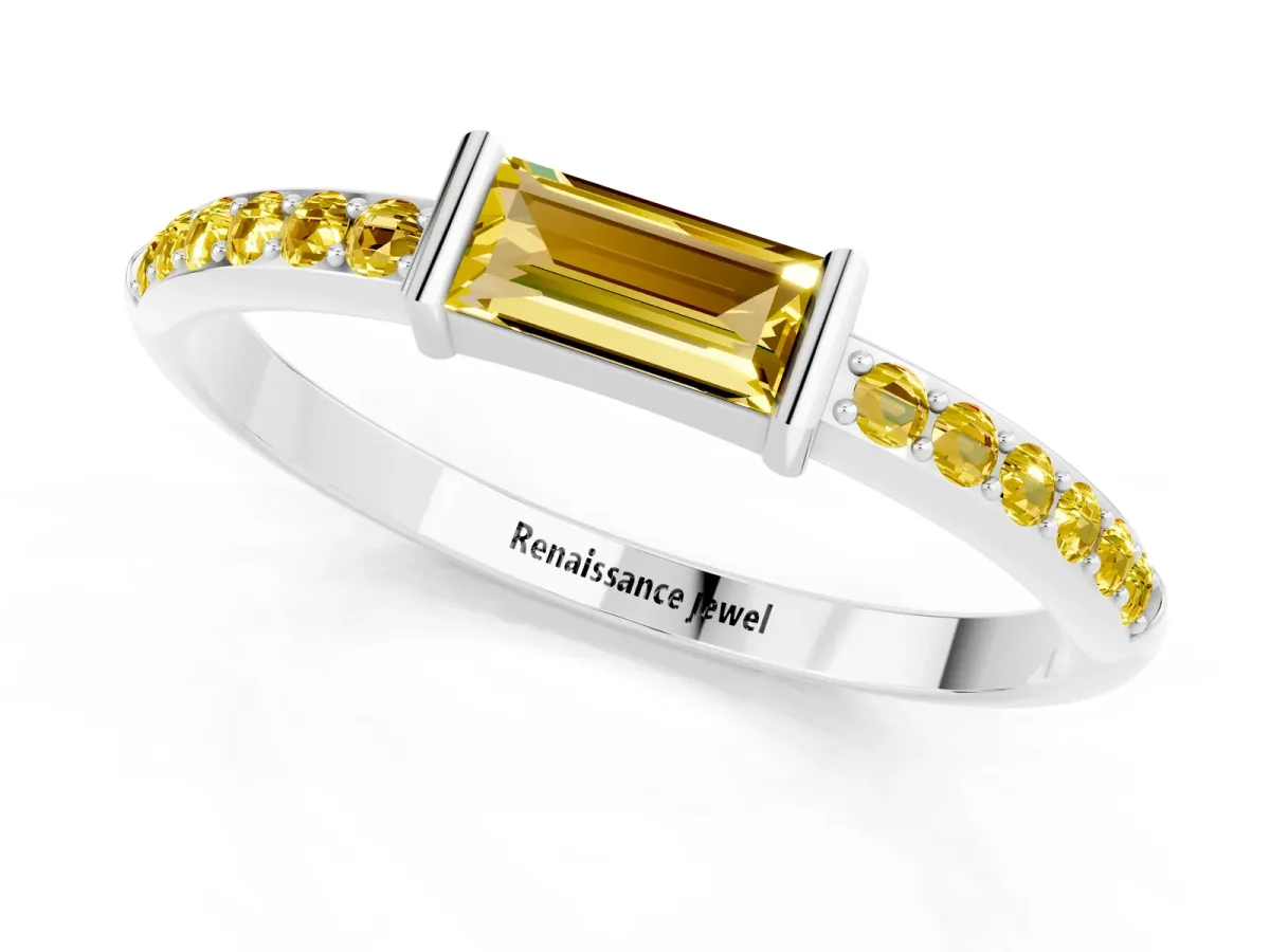 Baguette Yellow Sapphire Pavé Band with Bar Setting Platinum