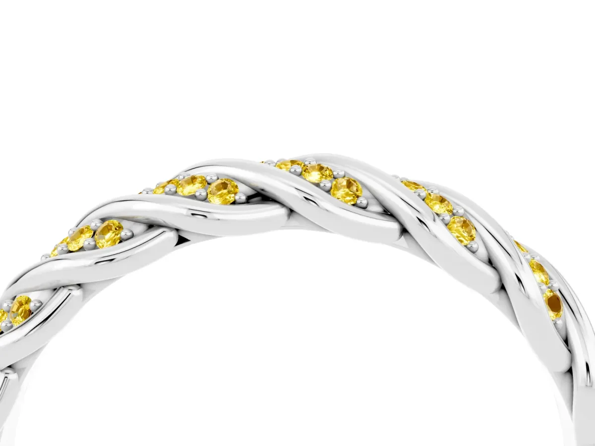 Twisted Pavé Round Yellow Sapphire Eternity Band with Shared Prong Setting White gold