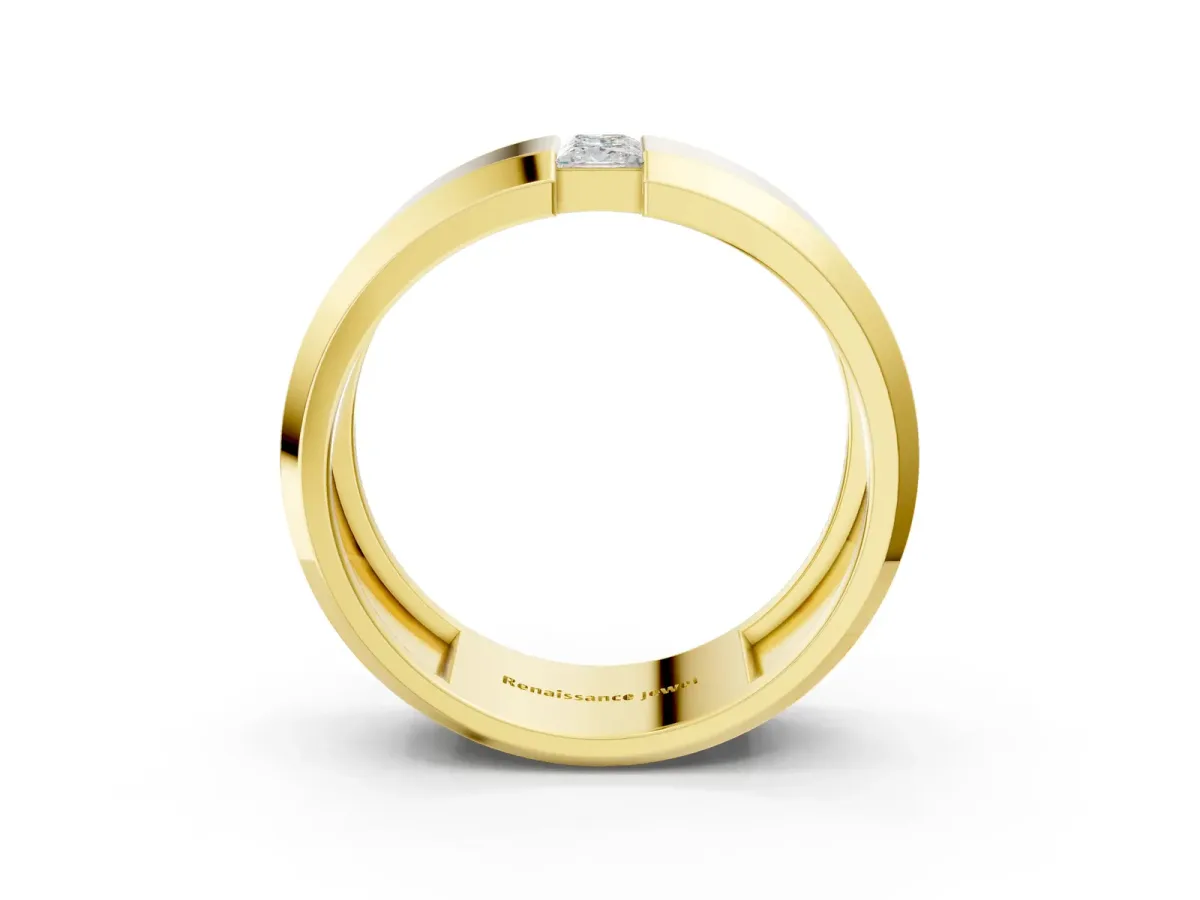 Princess Diamond Two-Stone Mens Band Yellow gold