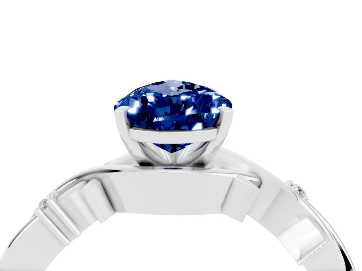 Pear Cut Blue Sapphire Solitaire Ring with Twisted Band and Prong Setting White gold