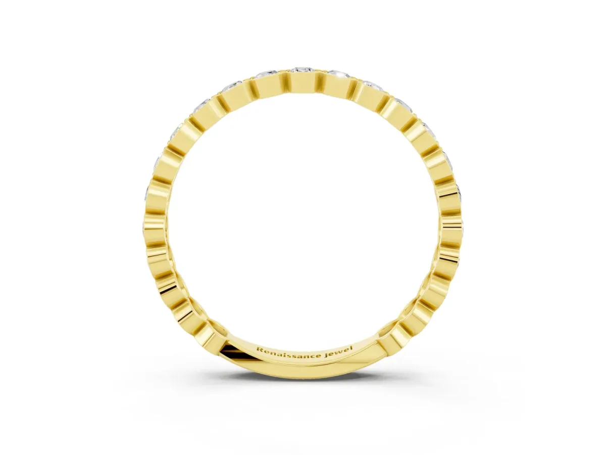 Round Moissanite Bezel Set Eternity Band Yellow gold