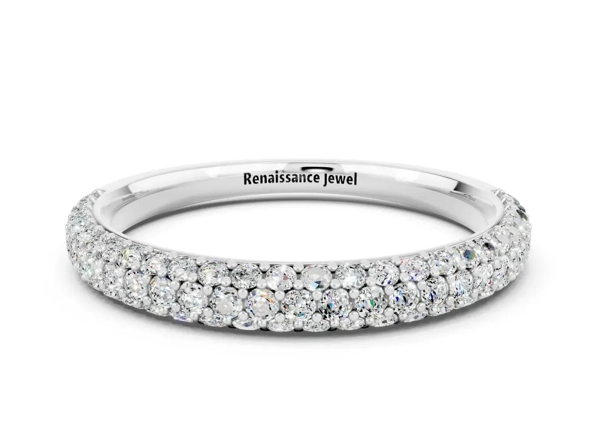 Round Moissanite Pavé Eternity Band with Shared Prong Setting White gold