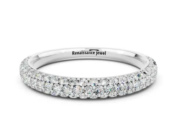Round Moissanite Pavé Eternity Band with Shared Prong Setting Silver