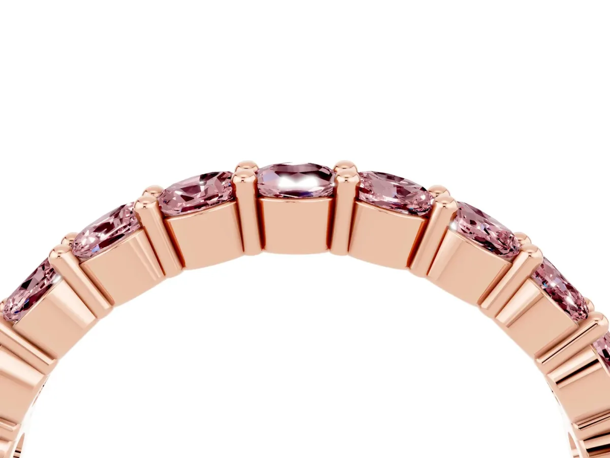 Round Morganite Half Eternity Band with Prong Setting Rose gold