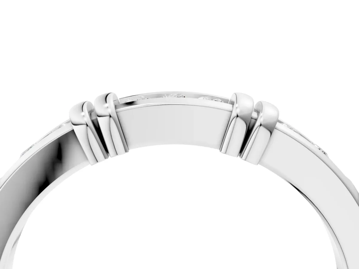 Channel Set Round Diamond Half-Eternity Band with Bar Prong Setting Silver