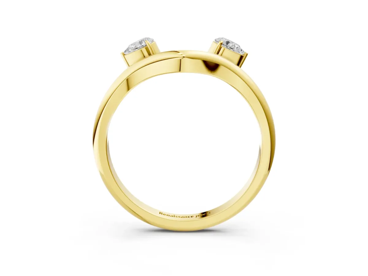Pear Cut Diamond Two-Stone Open Band Ring with Prong Setting Yellow gold