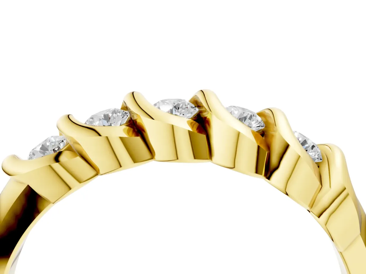 Round Diamond Eternity Band with Twist Prong Setting Yellow gold