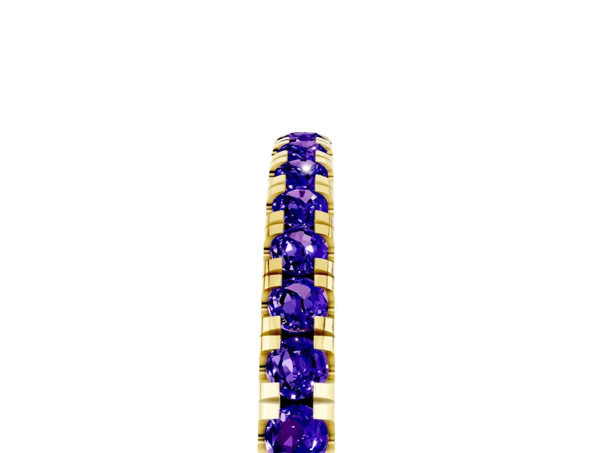 Pavé Round Tanzanite Half Eternity Band with Shared Prong Setting Yellow gold