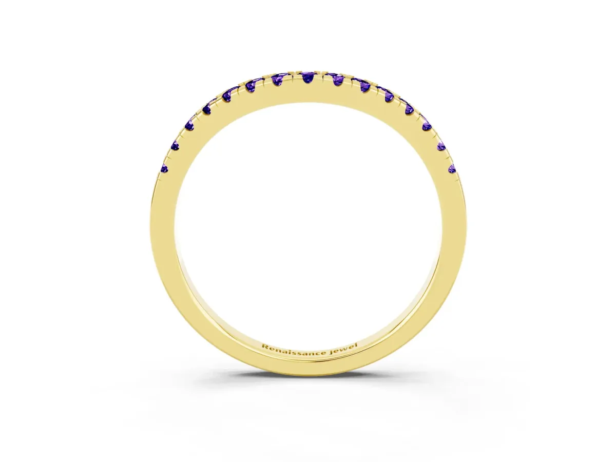 Tanzanite Pavé Curved Wedding Band Yellow gold