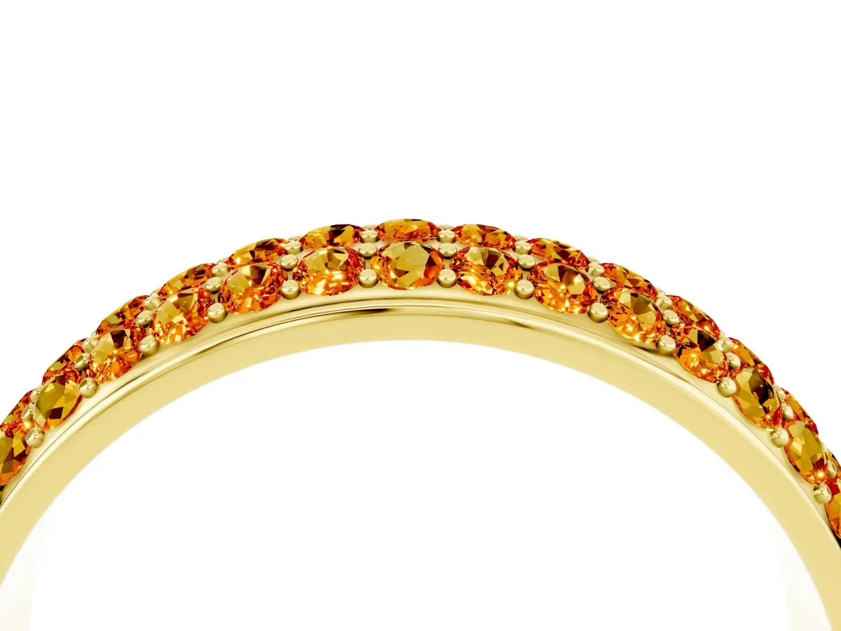 Three-Row Round Citrine Eternity Band with Shared Prong Setting Yellow gold