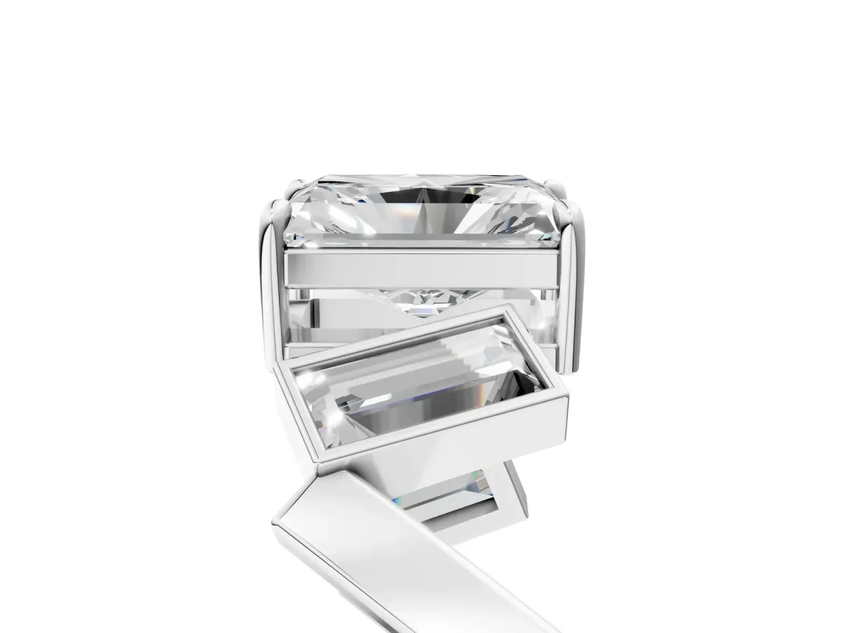 Radiant Diamond Geometric Side Stone Engagement Ring Platinum