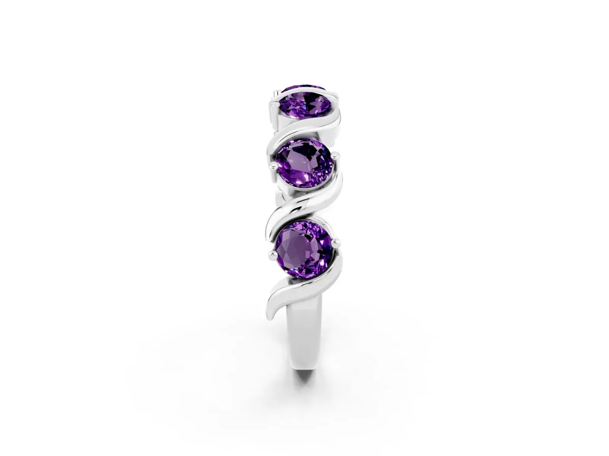 Round Amethyst Half Eternity Band with Wave Prong Setting Silver