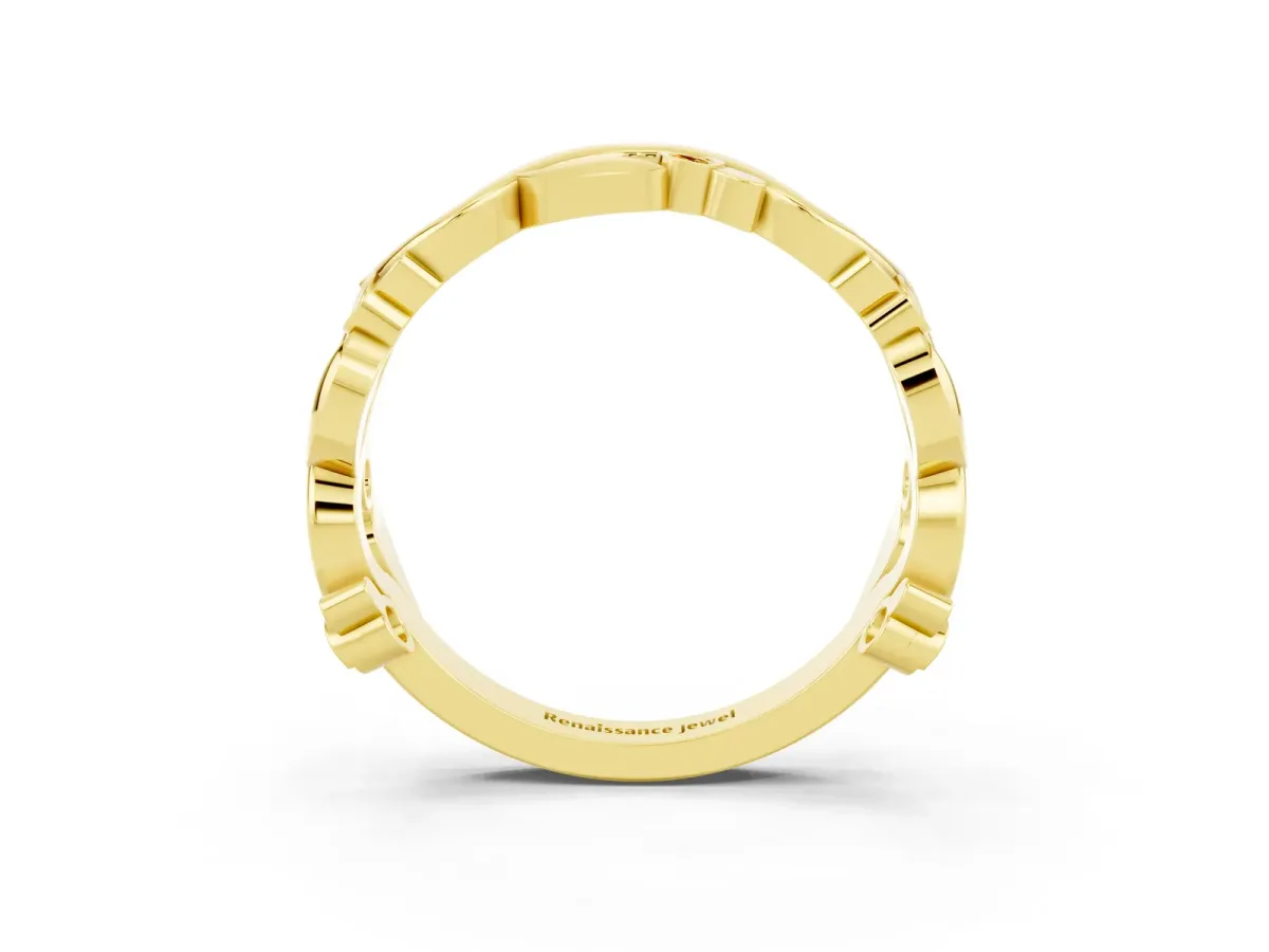 Round Citrine Leaf Eternity Band with Bezel Setting Yellow gold