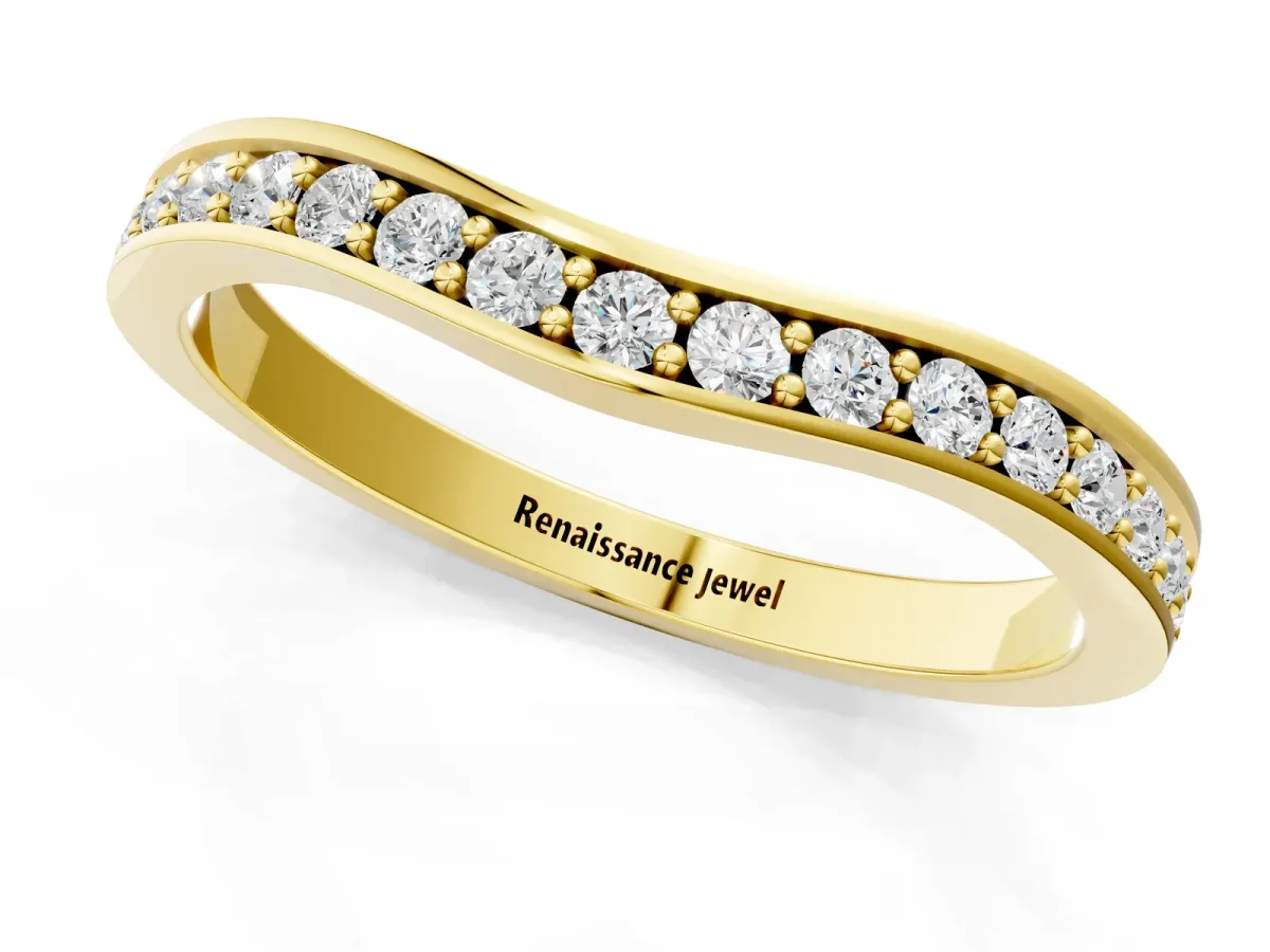 Diamond Pavé Round Cut Curved Band with Channel Setting Yellow gold