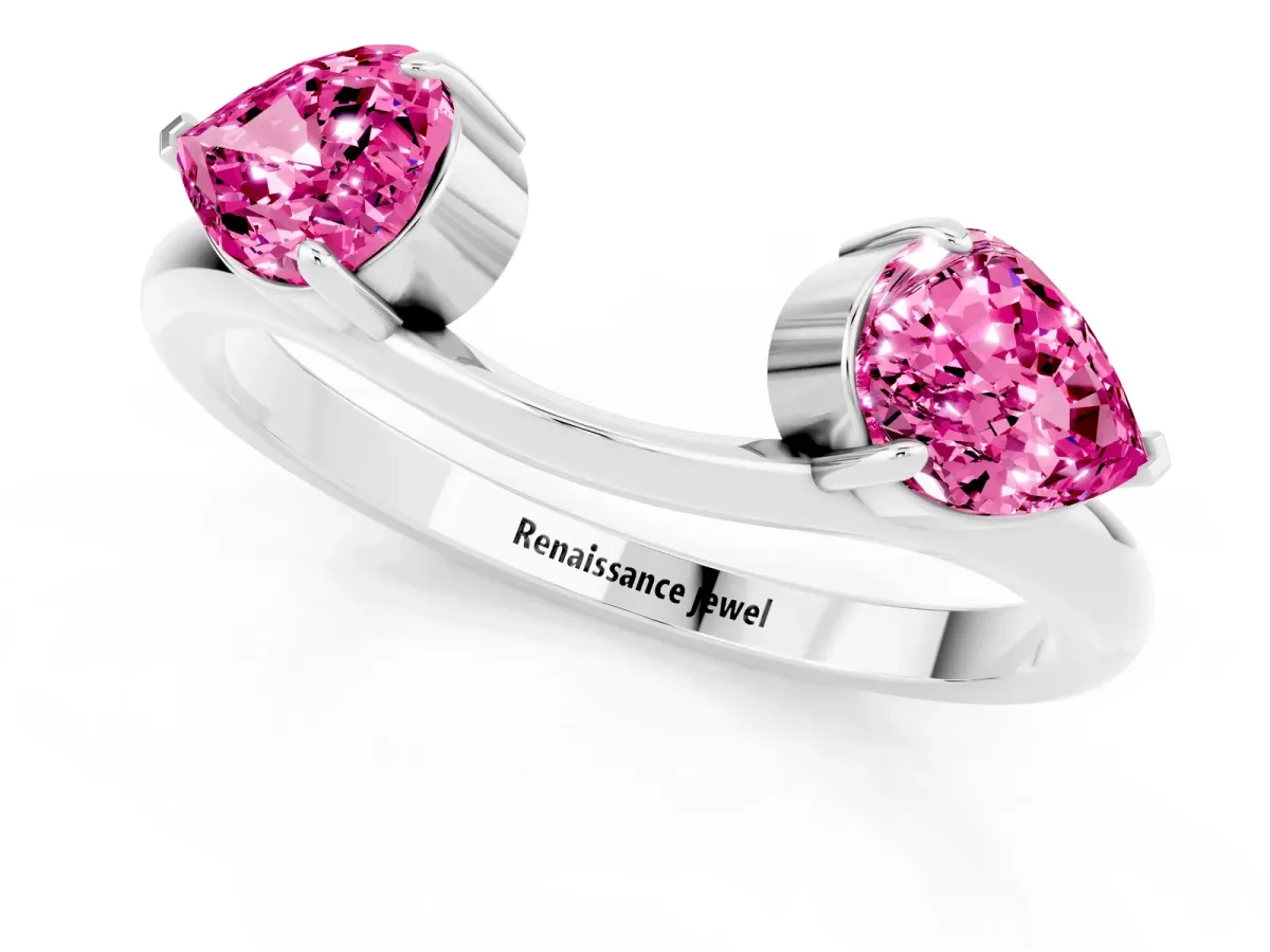 Two-Stone Pear Pink Sapphire Bypass Ring with Prong Setting Platinum