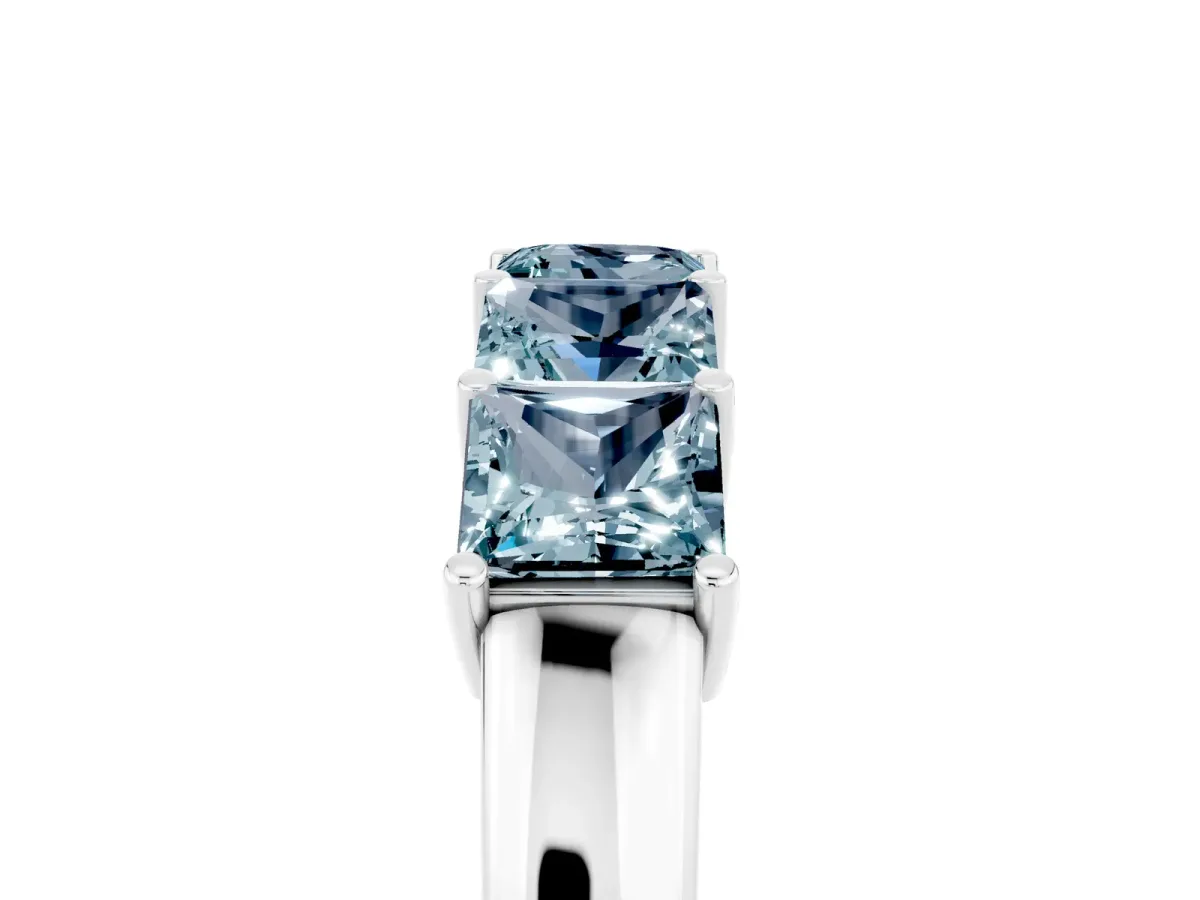 Princess Cut Five-Stone Aquamarine Band with Prong Setting Silver
