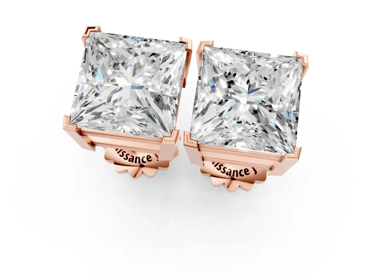 Princess Cut Diamond Stud Earrings Rose gold